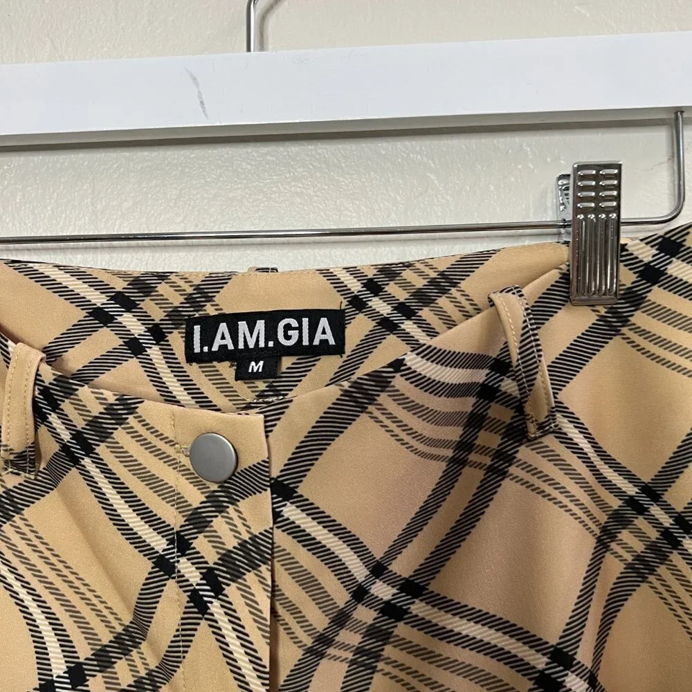 I AM GIA Carmel Tan Plaid Wide Leg Pants - Picture 6 of 7